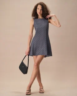 The Grey Round Neck Polka Dot Mini Dress -Deals Dress N Swimwear Store the grey round neck polka dot mini dress dresses tqw7ew