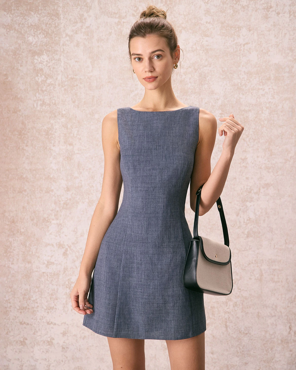 The Grey Boat Neck Sleeveless Mini Dress 3 The Grey Boat Neck Sleeveless Mini Dress - Image 3