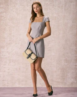 The Grey Square Neck Cap Sleeve Mini Dress -Deals Dress N Swimwear Store the grey square neck mini dress dresses geupod