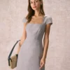 The Grey Square Neck Cap Sleeve Mini Dress
