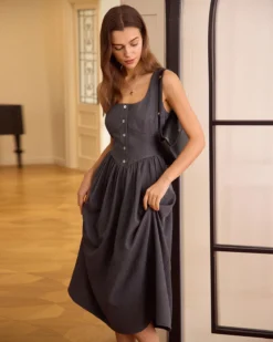 The Grey Square Neck Ruched Midi Dress -Deals Dress N Swimwear Store the grey square neck ruched midi dress dresses tx0wy1