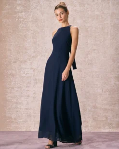 The Navy Halter Bowknot Back Maxi Dress -Deals Dress N Swimwear Store the halter neck backless maxi dress dresses ev1pmp