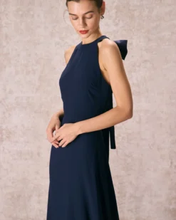 The Navy Halter Bowknot Back Maxi Dress -Deals Dress N Swimwear Store the halter neck backless maxi dress dresses smly2m