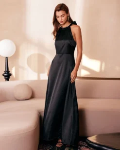 The Black Halter Bowknot Cutout Maxi Dress -Deals Dress N Swimwear Store the halter neck backless maxi dress dresses v1m0nb 986205