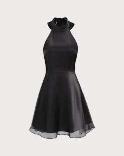 The Black Organza Halter A-Line Mini Dress -Deals Dress N Swimwear Store the halter organza a line dress black dresses rntioe