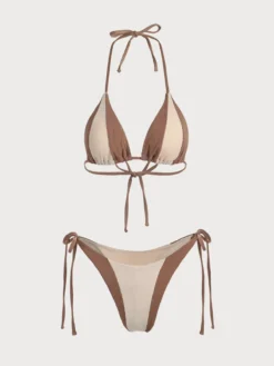 The Color Block Halter Triangle Bikini Set