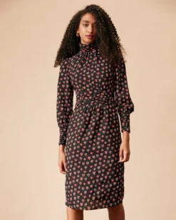 The Mock Neck Floral Long Sleeve Midi Dress 9 The Mock Neck Floral Long Sleeve Midi Dress -Deals Dress N Swimwear Store the heart print shirred midi dress dresses 5feksg