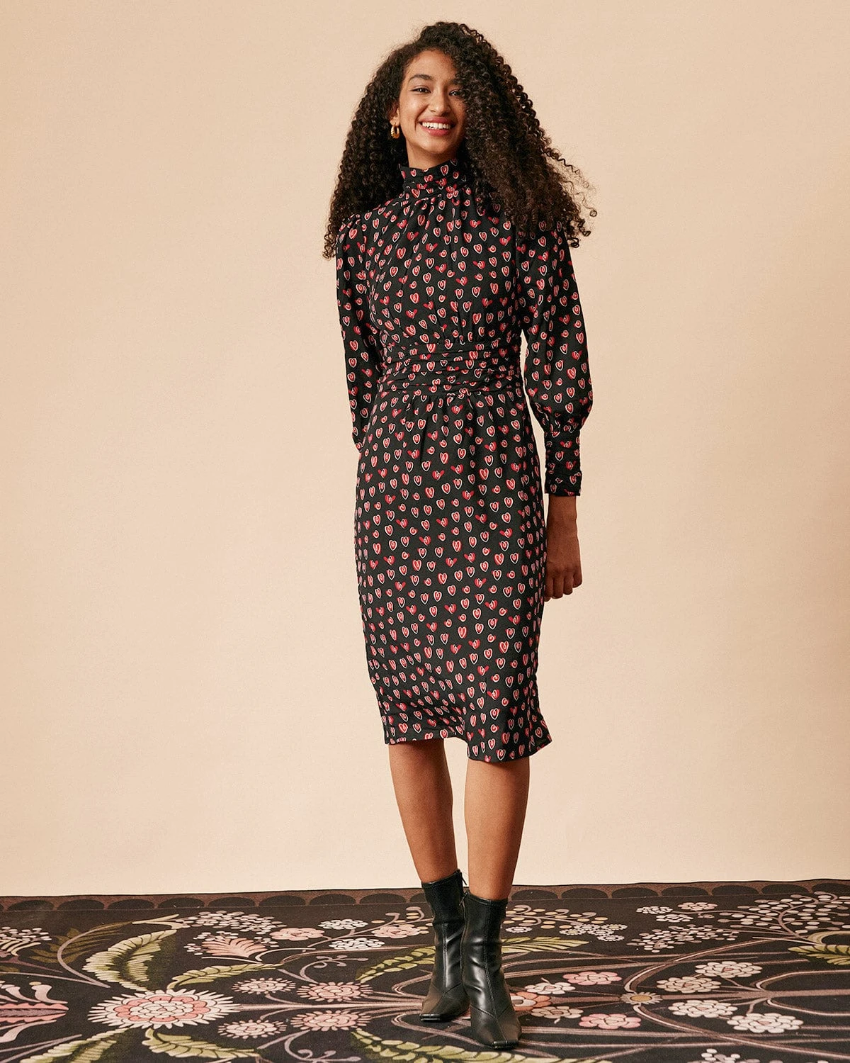The Mock Neck Floral Long Sleeve Midi Dress 5 The Mock Neck Floral Long Sleeve Midi Dress - Image 5