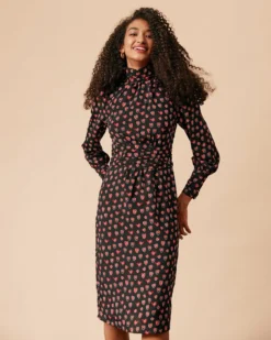 The Mock Neck Floral Long Sleeve Midi Dress