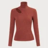 The Brick Red High Neck Cutout Knit Top