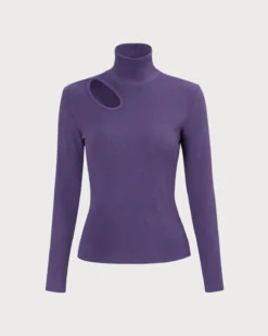 The Purple High Neck Cutout Knit Top