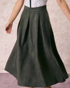 The Green High Waisted A Line Pleated Midi Skirt -Deals Dress N Swimwear Store the high waist a line pleated skirt bottoms 3tyswi