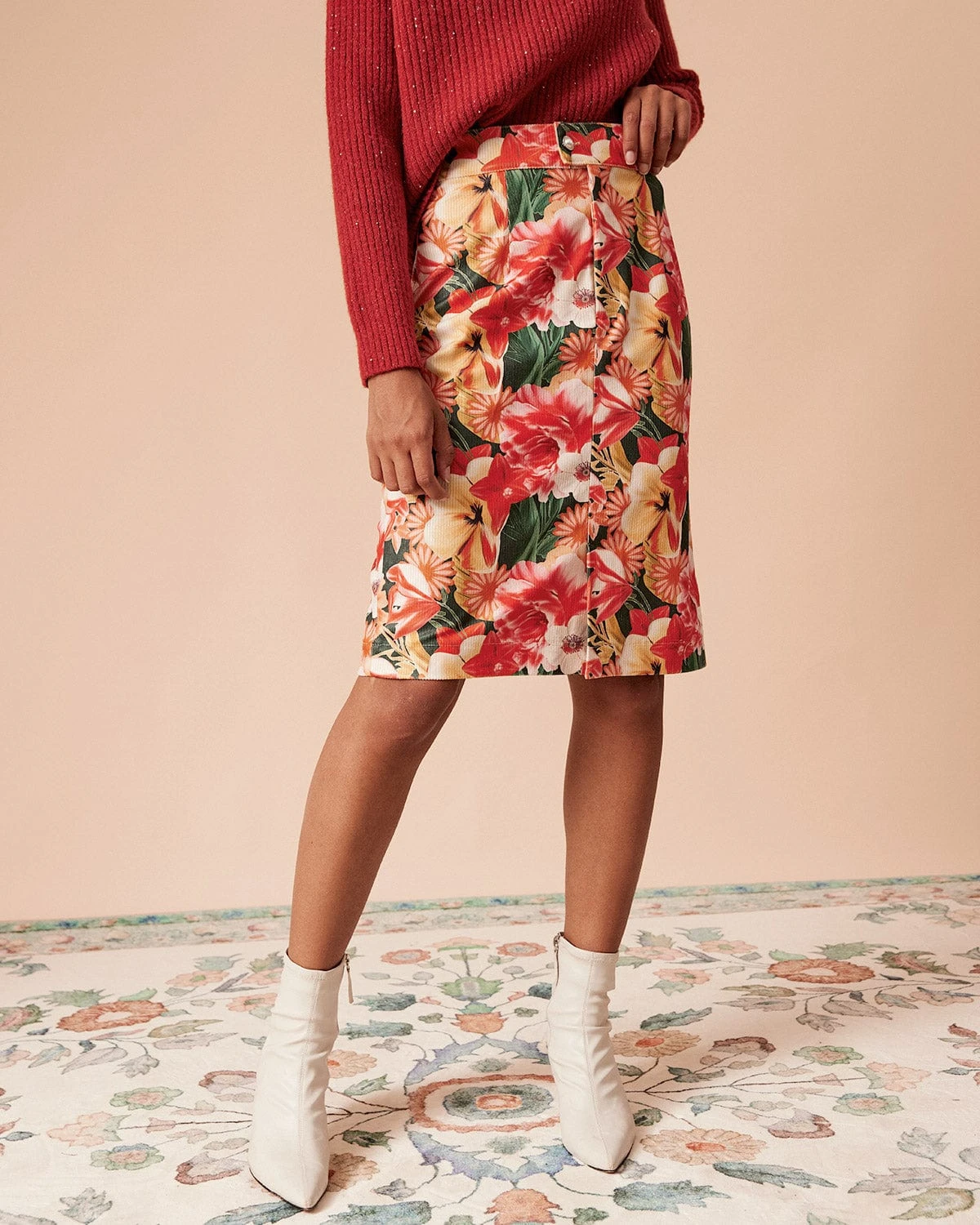 The High Waisted Corduroy Floral Skirt 1 The High Waisted Corduroy Floral Skirt