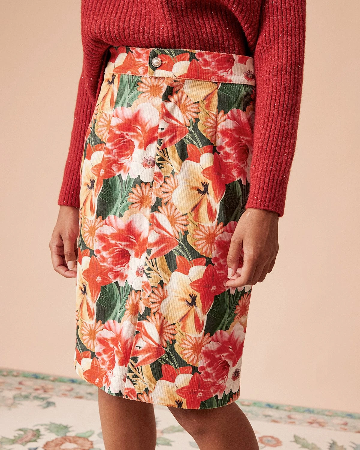 The High Waisted Corduroy Floral Skirt 3 The High Waisted Corduroy Floral Skirt - Image 3