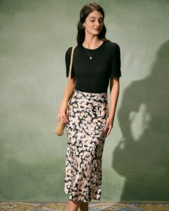 The Black High-Waisted Daisy Floral Midi Skirt -Deals Dress N Swimwear Store the high waisted daisy midi skirt bottoms hbtvzl