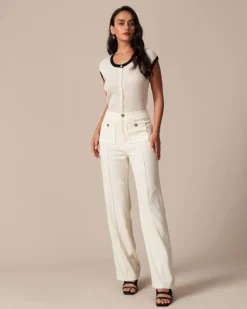 The White High Waisted Button Straight Pants -Deals Dress N Swimwear Store the high waisted pocket straight pants bottoms bgorrz 672847