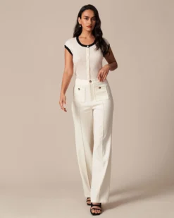 The White High Waisted Button Straight Pants -Deals Dress N Swimwear Store the high waisted pocket straight pants bottoms rttpqe 274287