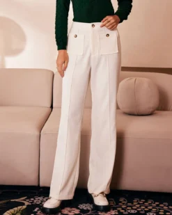 The White High Waisted Button Straight Pants