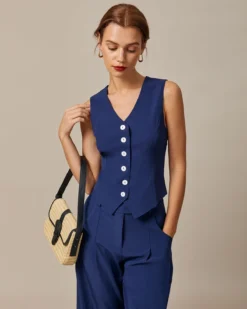 The Navy High Waisted Pockets Straight Pants -Deals Dress N Swimwear Store the high waisted straight pants bottoms pdhiri 577694