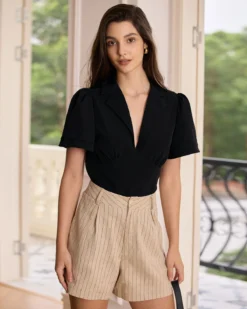 The Apricot High-Waisted Striped Pocket Shorts -Deals Dress N Swimwear Store the high waisted striped pocket shorts bottoms exg9sw