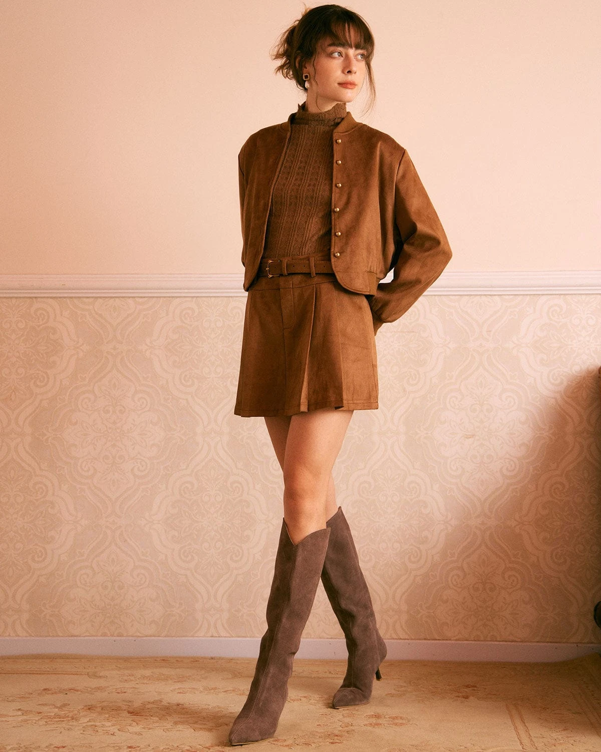 The Brown High Waisted Suede Mini Skirt 2 The Brown High Waisted Suede Mini Skirt - Image 2