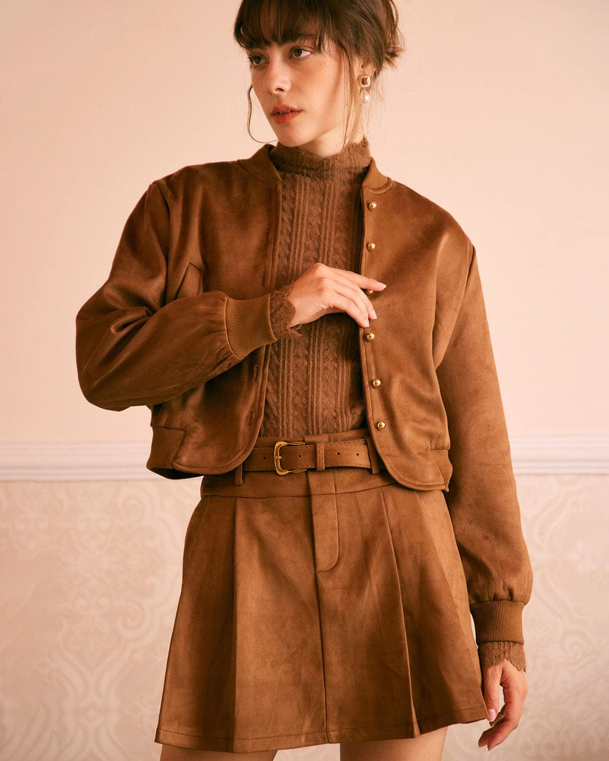 The Brown High Waisted Suede Mini Skirt 3 The Brown High Waisted Suede Mini Skirt - Image 3