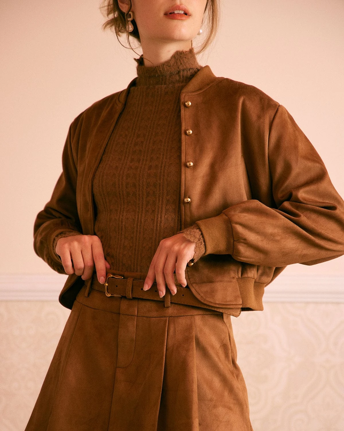 The Brown High Waisted Suede Mini Skirt 4 The Brown High Waisted Suede Mini Skirt - Image 4