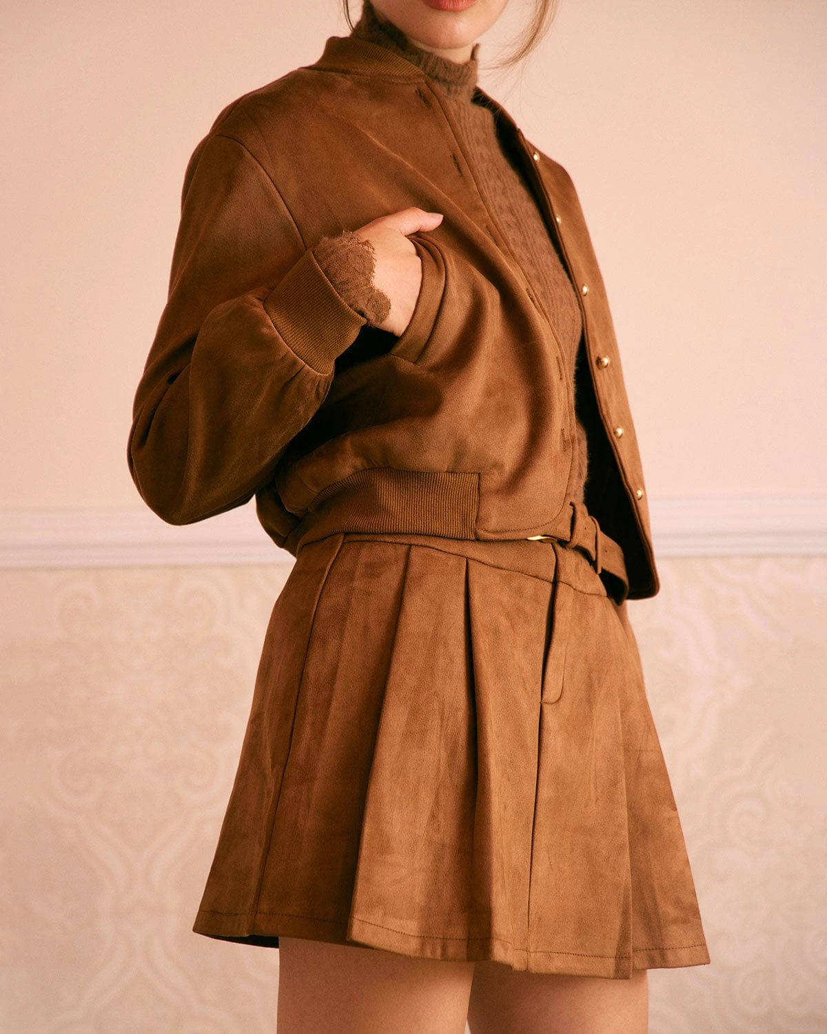 The Brown High Waisted Suede Mini Skirt 1 The Brown High Waisted Suede Mini Skirt