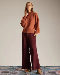 The Wine Red High Waisted Straight Pants -Deals Dress N Swimwear Store the high waisted suede straight pants bottoms lod61y