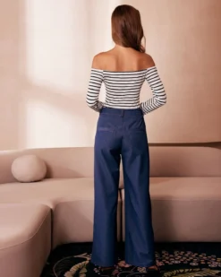 The Blue High Waisted Wide Leg Faux Jeans -Deals Dress N Swimwear Store the high waisted wide leg faux jeans bottoms 8yicet 593529