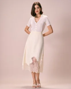 The Beige High-Waisted Irregular Satin Midi Skirt -Deals Dress N Swimwear Store the irregular satin midi skirt bottoms igj99b