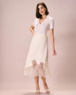 The Beige High-Waisted Irregular Satin Midi Skirt -Deals Dress N Swimwear Store the irregular satin midi skirt bottoms rsogg8