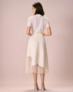 The Beige High-Waisted Irregular Satin Midi Skirt -Deals Dress N Swimwear Store the irregular satin midi skirt bottoms x8ypen