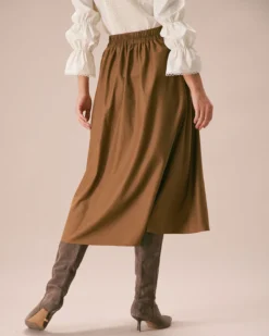 The Khaki High Waisted Pleated Midi Skirt -Deals Dress N Swimwear Store the khaki elastic waist solid midi skirt bottoms dhetbe