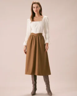 The Khaki High Waisted Pleated Midi Skirt -Deals Dress N Swimwear Store the khaki elastic waist solid midi skirt bottoms uzki7m