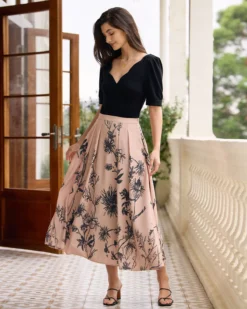 The Khaki High-waisted Floral Pleated Midi Skirt -Deals Dress N Swimwear Store the khaki floral pleated midi skirt bottoms nyv9h9