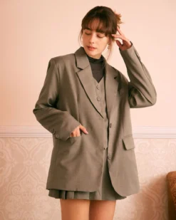 The Khaki Lapel Button Wide-waisted Blazer 7 The Khaki Lapel Button Wide-waisted Blazer -Deals Dress N Swimwear Store the khaki lapel solid blazer outerwear 3sj4mg