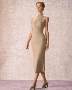 The Khaki Mock Neck Sweater Midi Dress -Deals Dress N Swimwear Store the khaki mock neck sleeveless sweater dress dresses dnixg1