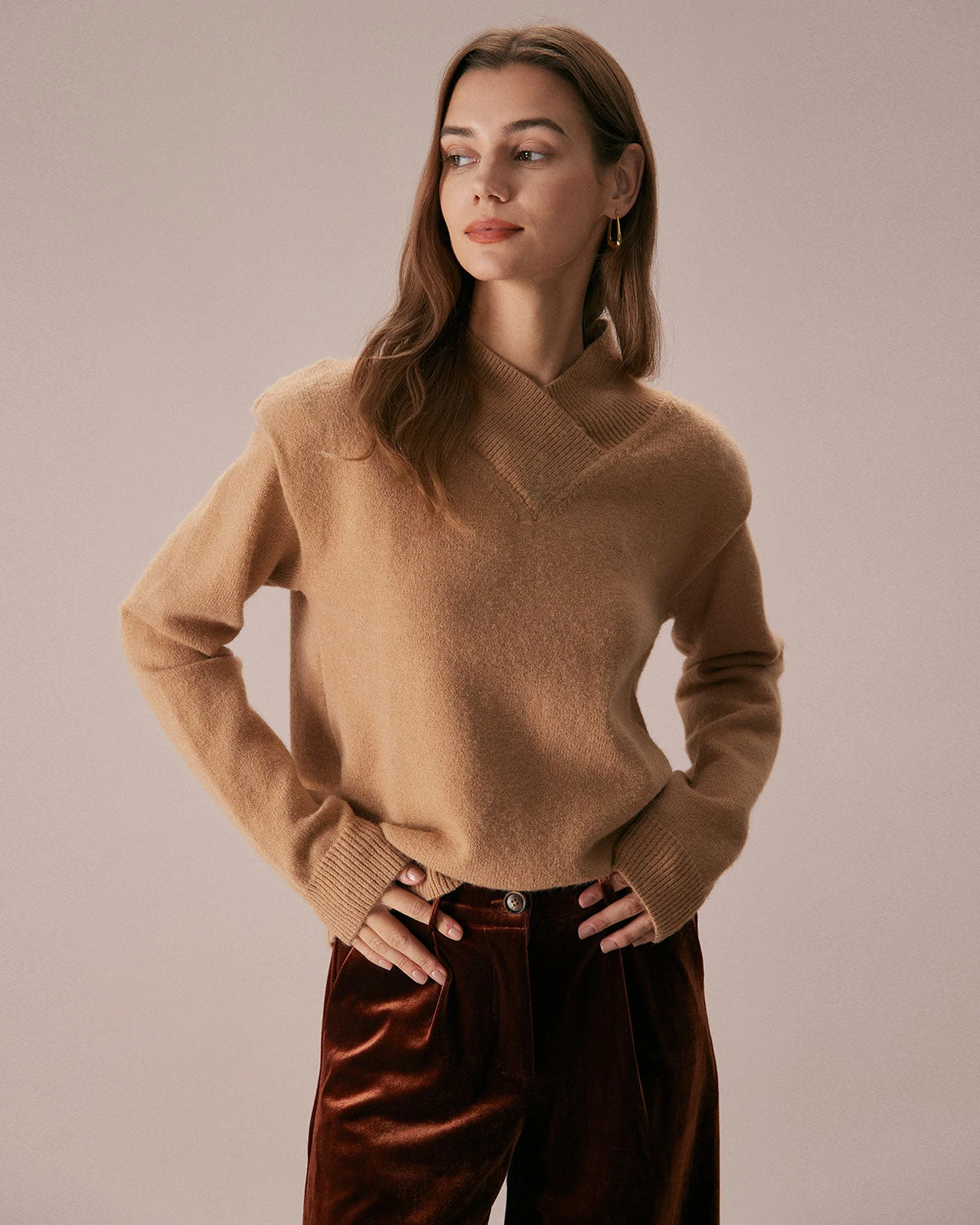 The Khaki V Neck Overlapping Ribbed Sweater 1 The Khaki V Neck Overlapping Ribbed Sweater