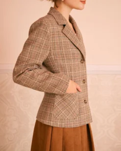 The Khaki Lapel Plaid Single Breasted Blazer -Deals Dress N Swimwear Store the khaki plaid button blazer outerwear 1ebx9k