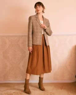 The Khaki Lapel Plaid Single Breasted Blazer -Deals Dress N Swimwear Store the khaki plaid button blazer outerwear kjcjir