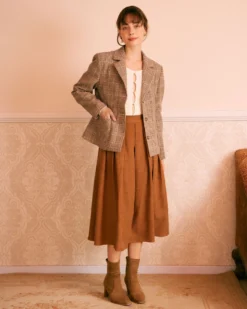 The Khaki Lapel Plaid Single Breasted Blazer -Deals Dress N Swimwear Store the khaki plaid button blazer outerwear o0ohkz