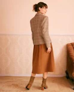 The Khaki Lapel Plaid Single Breasted Blazer -Deals Dress N Swimwear Store the khaki plaid button blazer outerwear qxvamf