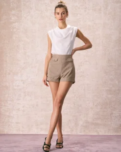 The Khaki High Waisted Plaid Cuffed Shorts 10 The Khaki High Waisted Plaid Cuffed Shorts -Deals Dress N Swimwear Store the khaki plaid cuffed shorts bottoms n5ay2v