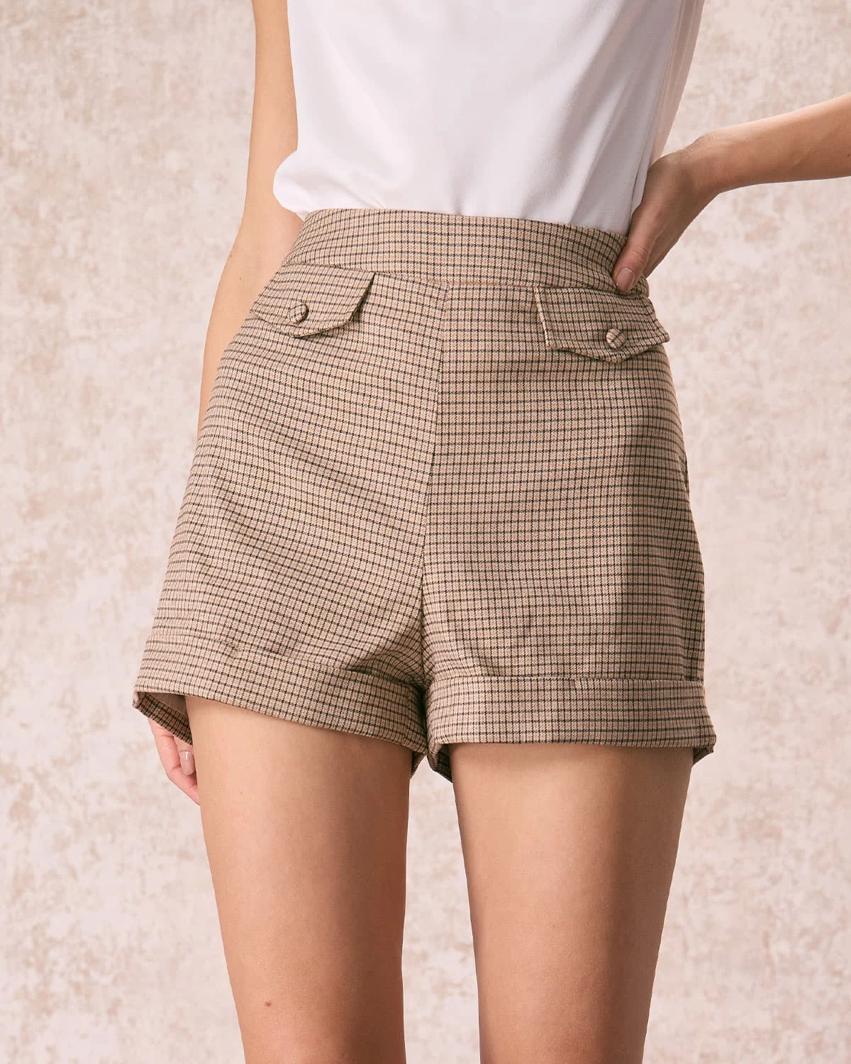 The Khaki High Waisted Plaid Cuffed Shorts 3 The Khaki High Waisted Plaid Cuffed Shorts - Image 3