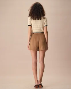 The Khaki High-Waisted Pleated Wide-leg Shorts -Deals Dress N Swimwear Store the khaki pleated solid shorts bottoms kz4lbp
