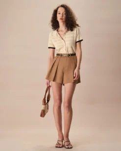 The Khaki High-Waisted Pleated Wide-leg Shorts -Deals Dress N Swimwear Store the khaki pleated solid shorts bottoms nnzxk2