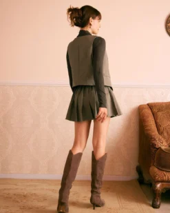 The Khaki Elastic Waist Pleated Mini Skirt -Deals Dress N Swimwear Store the khaki pleated solid skirt bottoms crdggd