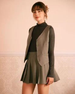 The Khaki Elastic Waist Pleated Mini Skirt -Deals Dress N Swimwear Store the khaki pleated solid skirt bottoms kzdu4e