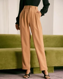 The Khaki High Waisted Pleated Tapered Pants